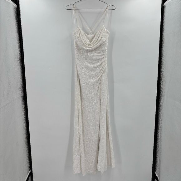 Night Way Collections Dresses & Skirts - Night Way Cowl Neck Sequin Maxi Gown White Size 8